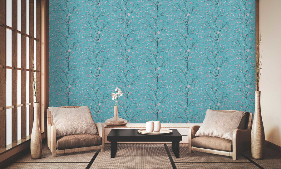 Floral wallpaper Profhome 379123-GU lightly textured non-woven wallpaper with a matt floral design turquoise pink black gray 5.33 m2