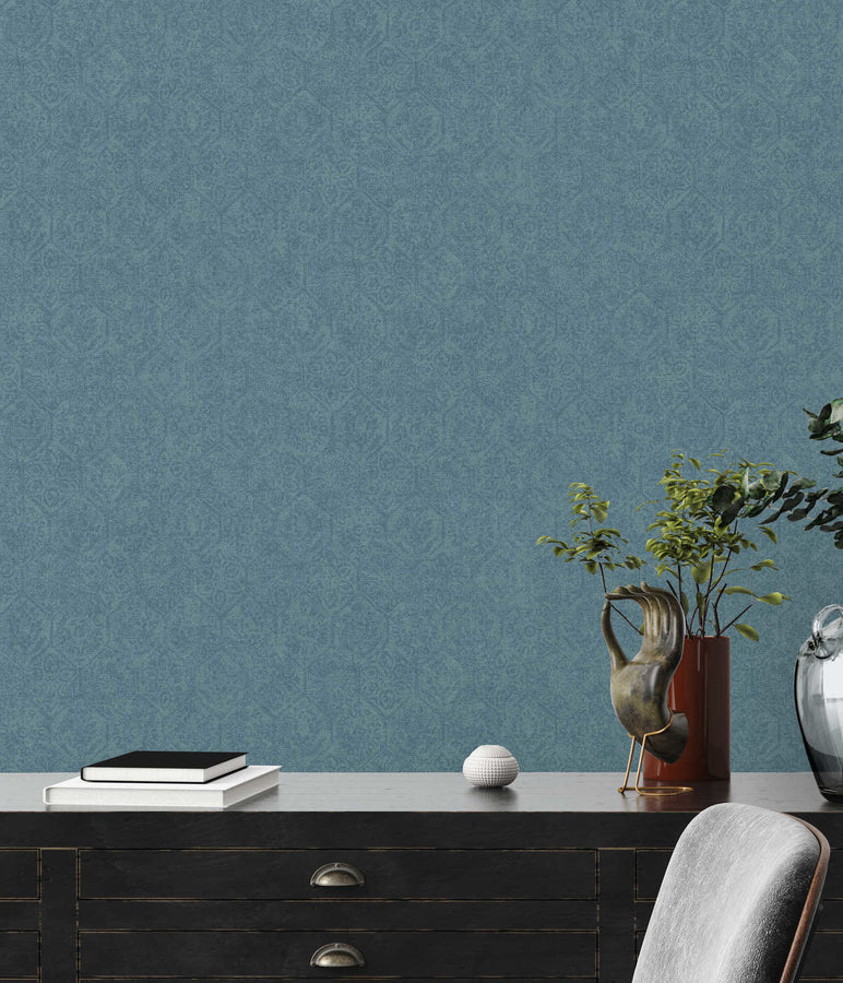 Ethnic wallpaper Profhome 380225-GU lightly textured non-woven wallpaper in matte ethnic style blue 5.33 m2