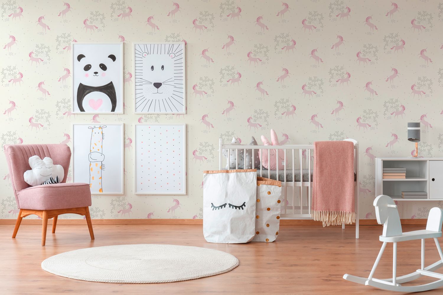 Children's wallpaper Profhome 369891-GU smooth non-woven wallpaper with a childish design matte pink gray white 5.33 m2