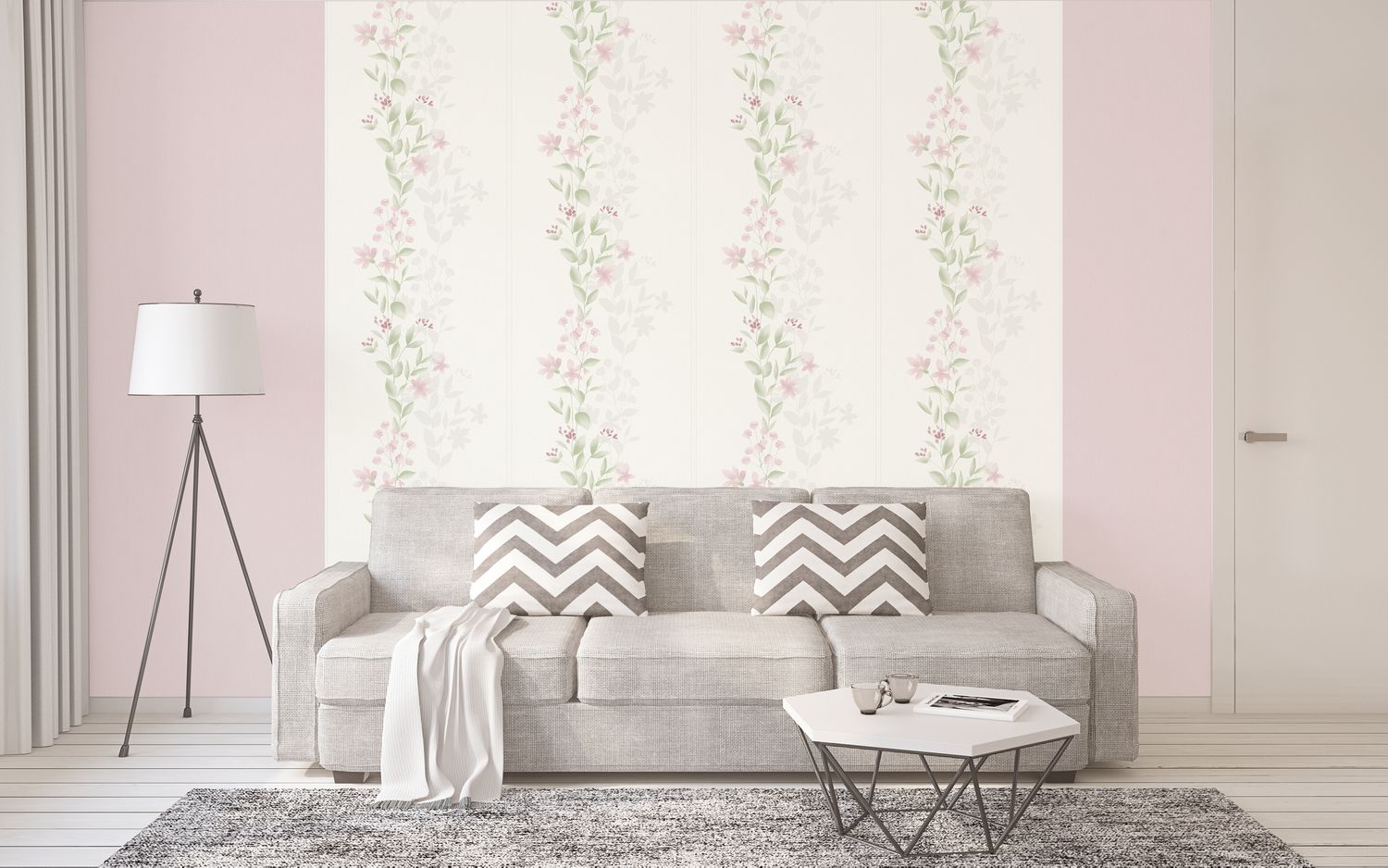 Floral wallpaper Profhome 372661-GU lightly textured non-woven wallpaper with a matte floral design green pink gray 5.33 m2