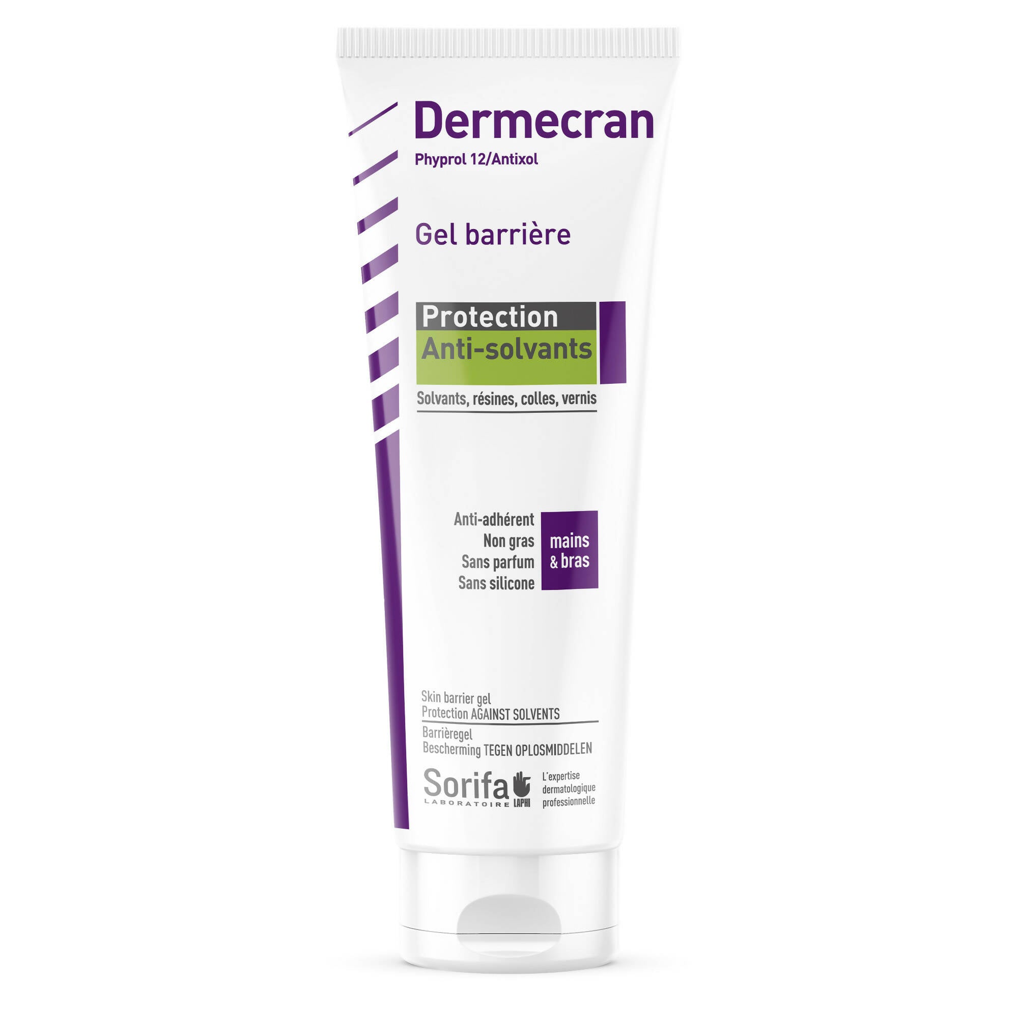 SORIFA - Dermécran – Gel barrière - Protection ANTI-SOLVANTS – Solvants, résines, colles, vernis – Mains, visage, corps – Formule haute tolérance - Sans parfum – Tube 125 ml. - Clicktofournisseur.com