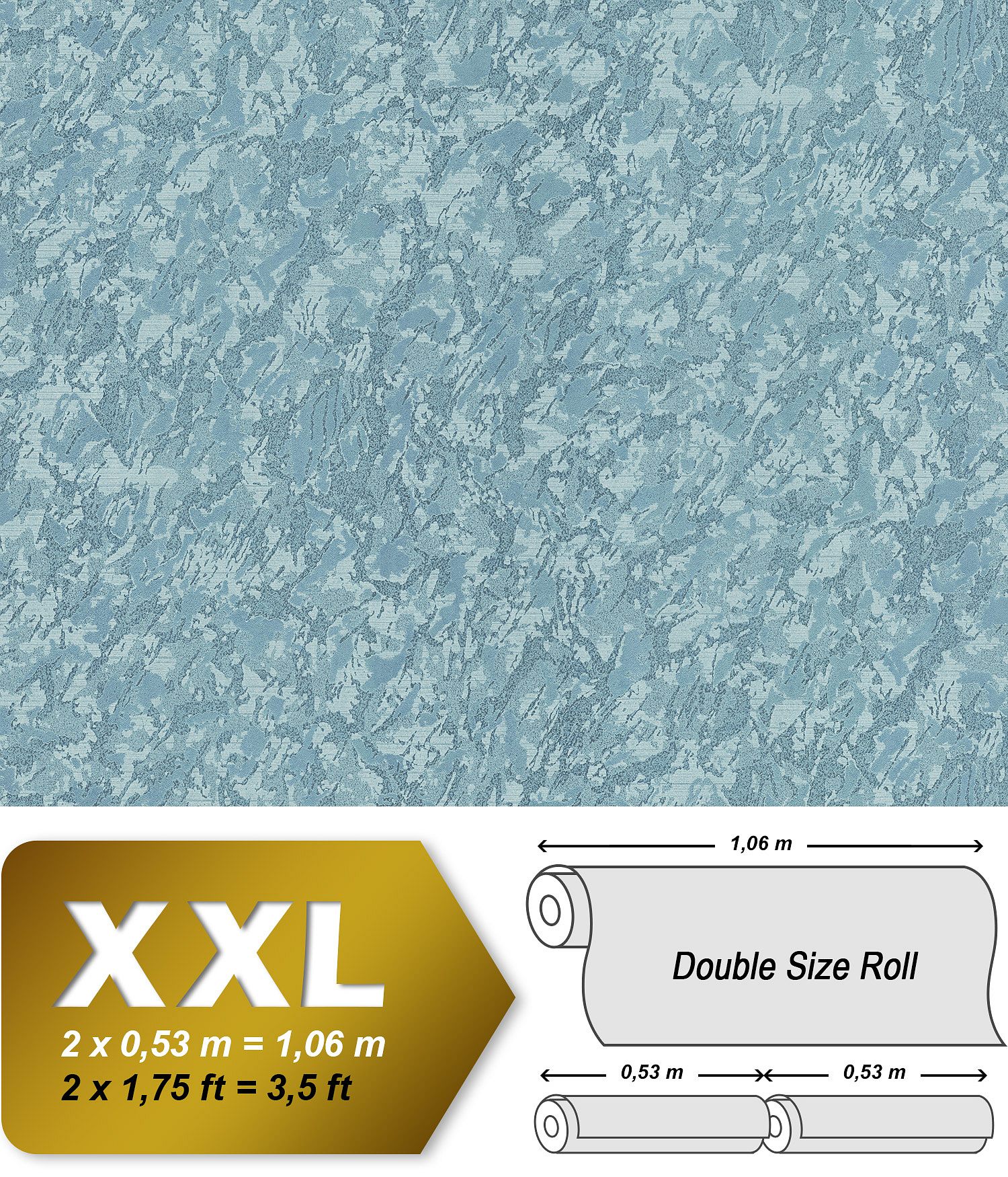 Single-color wallpaper EDEM 9076-29 Embossed non-woven wallpaper with plaster look and a turquoise blue metallic effect 10.65 m2