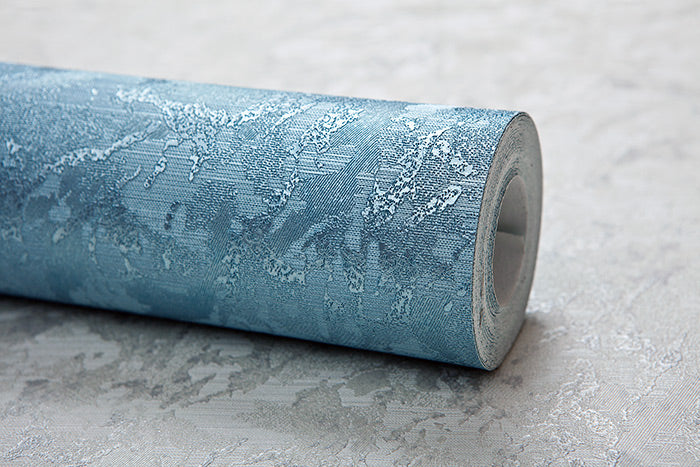 Single-color wallpaper EDEM 9076-29 Embossed non-woven wallpaper with plaster look and a turquoise blue metallic effect 10.65 m2 - 0